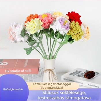 Gyapjúból kötött peónia virág — kész művirág, horgolt kézműves, otthoni dekoráció, esküvői dekoráció, fotózás