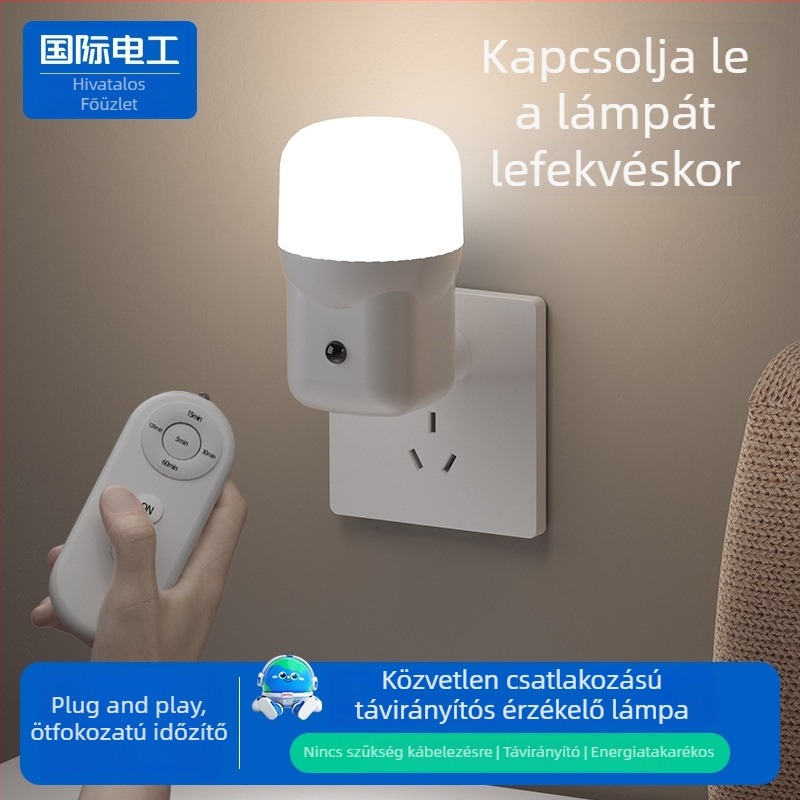 Csatlakoztatható éjjeli lámpa hálószobába, éjszakai etetésre és szemvédelmére, távirányítóval, éjjeliszekrény melletti lámpa