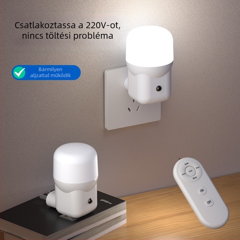 Csatlakoztatható éjjeli lámpa hálószobába, éjszakai etetésre és szemvédelmére, távirányítóval, éjjeliszekrény melletti lámpa