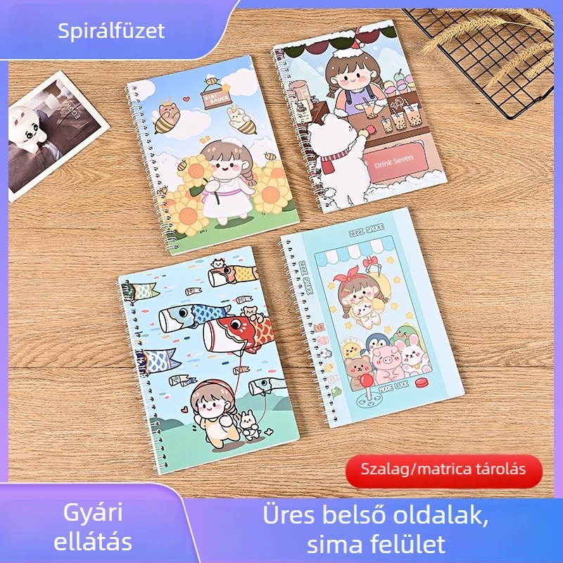 A5/B5 szabadlapos jegyzetfüzet kettős spirálkötéssel, anime kawaii stílus