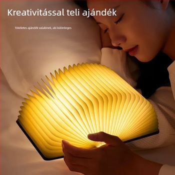 Hét színű LED-es fa könyv alakú olvasólámpa, összecsukható asztali lámpa USB töltéssel, éjszakai fény a hálószobába, barátságos hangulat