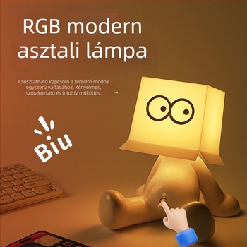 RGB asztali lámpa több színű világítással, aranyos ülő figurával, USB tápellátással