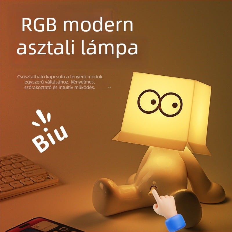 RGB asztali lámpa több színű világítással, aranyos ülő figurával, USB tápellátással