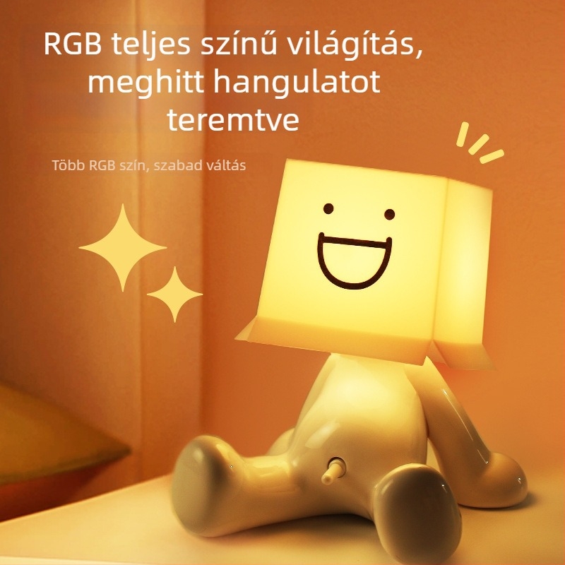 RGB asztali lámpa több színű világítással, aranyos ülő figurával, USB tápellátással
