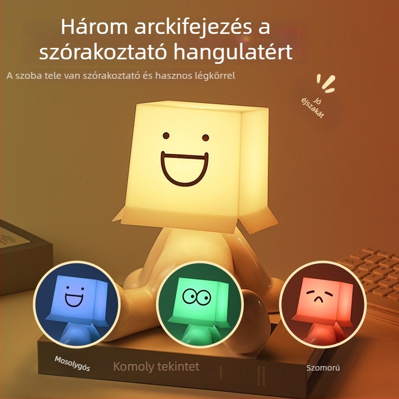 RGB asztali lámpa több színű világítással, aranyos ülő figurával, USB tápellátással