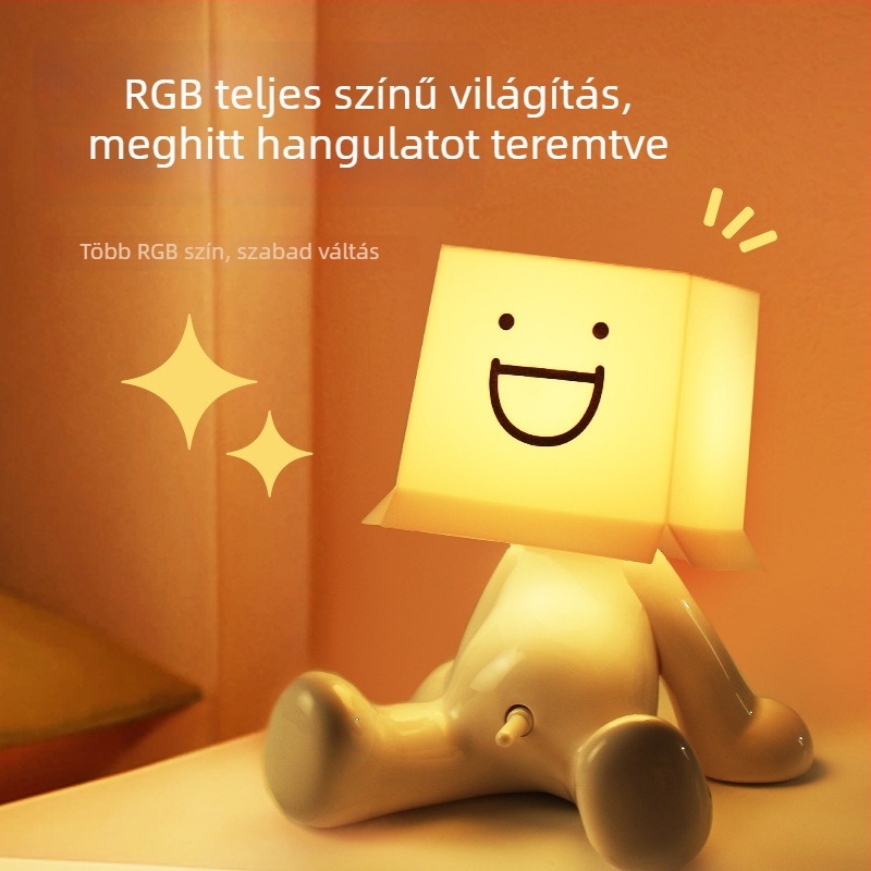 RGB asztali lámpa több színű világítással, aranyos ülő figurával, USB tápellátással