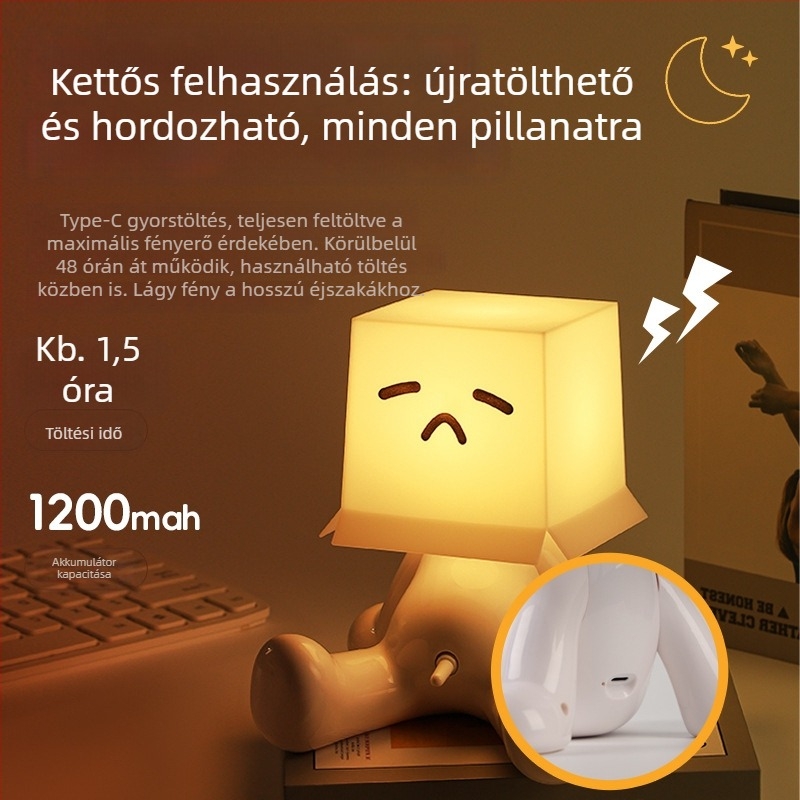 RGB asztali lámpa több színű világítással, aranyos ülő figurával, USB tápellátással