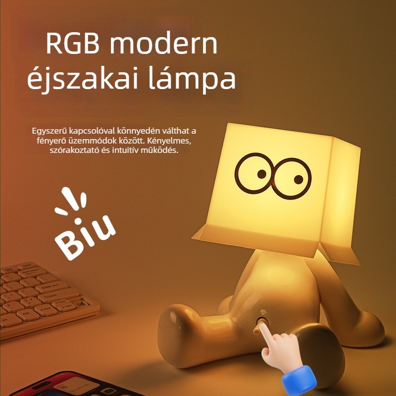 RGB asztali lámpa több színű világítással, aranyos ülő figurával, USB tápellátással