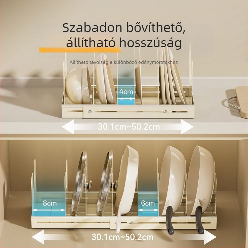 Kinyújtható mágneses többszintű fedőtartó polc mosogató alatti szekrényhez