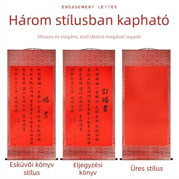 Kínai retro stílusú jegyes- és esküvői meghívó, óriási függő tekercs, dátum-bejelentés, jegyességi levél, esküvői kellékek