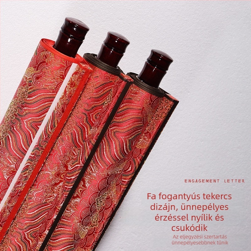 Kínai retro stílusú jegyes- és esküvői meghívó, óriási függő tekercs, dátum-bejelentés, jegyességi levél, esküvői kellékek