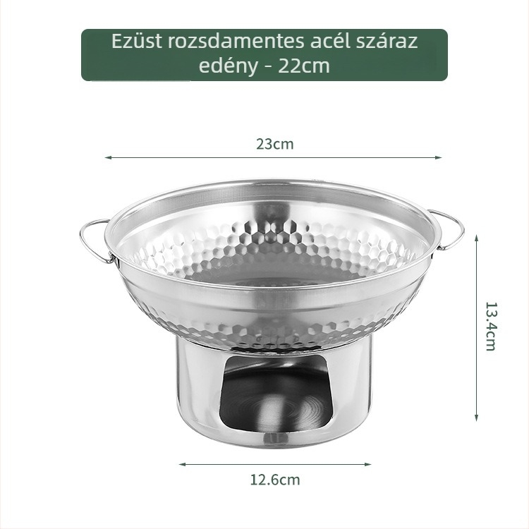 Rozsdamentes acélból készült, aranyszínű thaiföld Tom Yum Goong fazék forró- és száraz fazékhoz, marhahúsos fazék szilárd alkoholszéles tűzhellyel