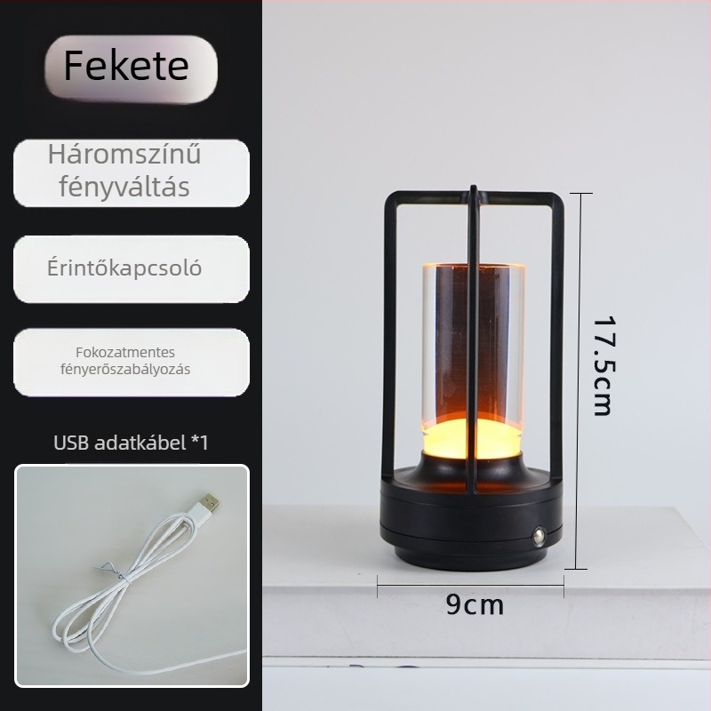 USB LED érintéses, állítható fényerősségű éjszakai lámpa, akril árnyékolóval — nordikus stílusú asztali/éjjeliszekrény lámpa, beépített akkumulátor