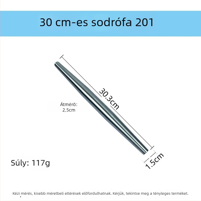 Rozsdamentes acélból készült vastagított sodrófa tésztalapokhoz, tapadásmentes