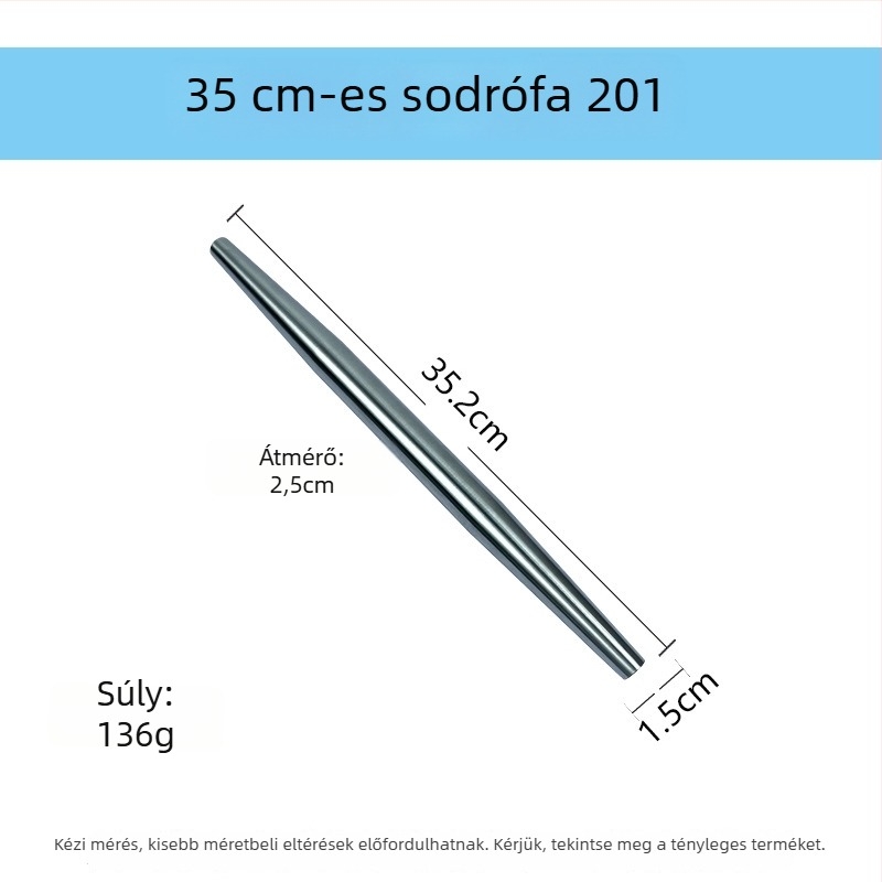 Rozsdamentes acélból készült vastagított sodrófa tésztalapokhoz, tapadásmentes