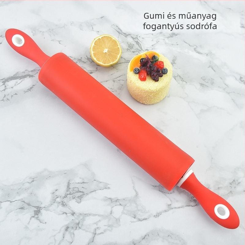 Szilikon nyújtófa gumírozott fogantyúval, tapadásmentes felülettel, tésztához és gombóchoz