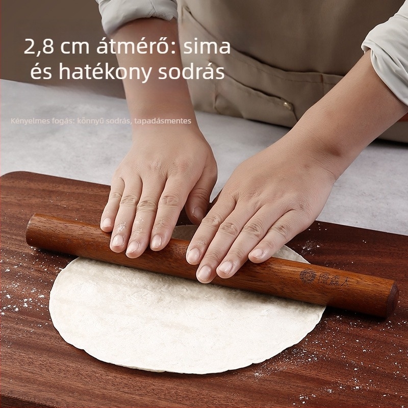 Fekete szantálfa tömörfa nyújtófa, gyoza tészta lapok készítéséhez, otthoni sütéshez, festék- és viaszmentes, nem tapad a tésztához