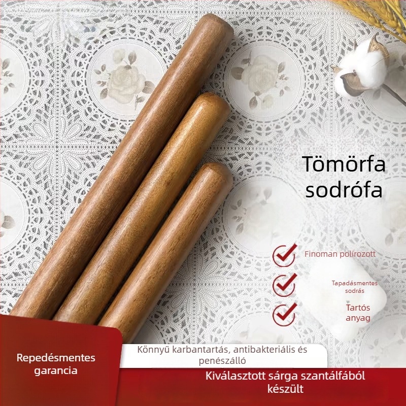 Prémium tömörfa nyújtófa, extraméretű, szantálfa, gyóza tésztalapokhoz, konyhai eszköz