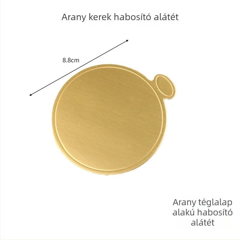 Arany színű négyzet alakú tortatál – újrahasználható kerek tortaalap mousse desszertekhez