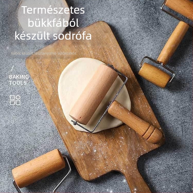 Fa nyújtófa görgővel – kézi sütőeszköz
