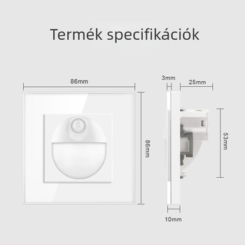 Európai szabvány 86-os típusú intelligens mozgásérzékelős lépcsőfok világítás, beépített falra szerelt LED éjjeli lámpa