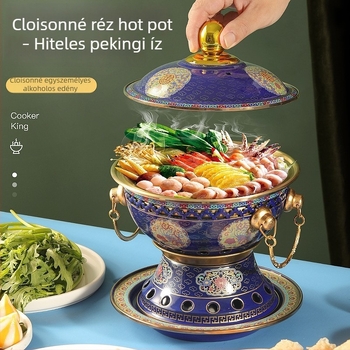 Cloisonné réz forró fazék otthoni használatra – Régi Peking-stílus, bronz belső, kapacitás 2,1–4 L, nem elektromos