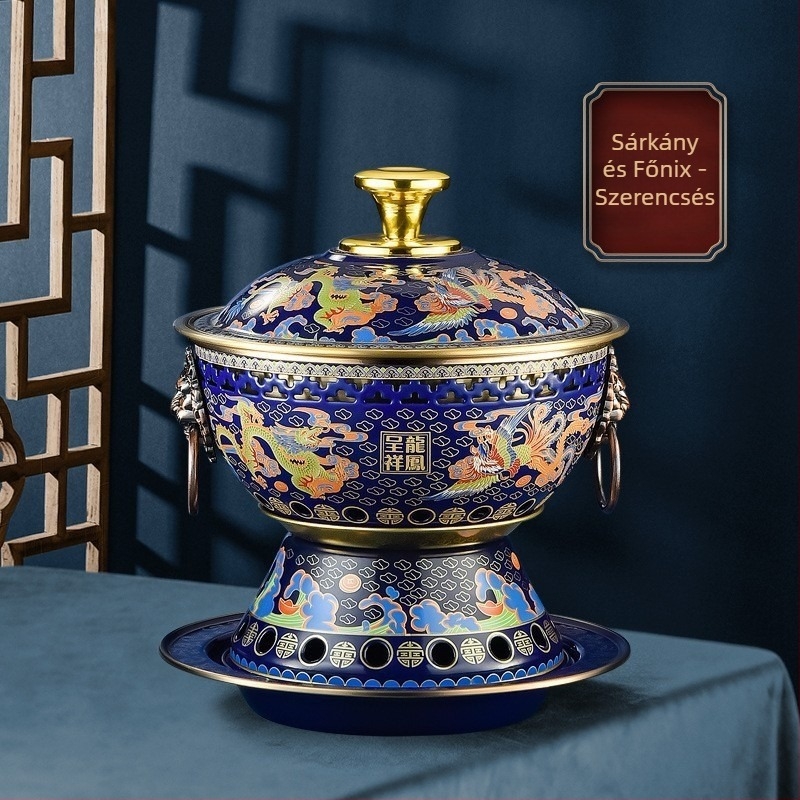 Cloisonné réz forró fazék otthoni használatra – Régi Peking-stílus, bronz belső, kapacitás 2,1–4 L, nem elektromos