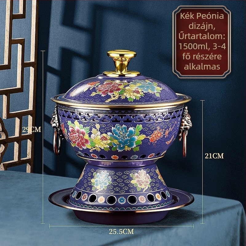 Cloisonné réz forró fazék otthoni használatra – Régi Peking-stílus, bronz belső, kapacitás 2,1–4 L, nem elektromos