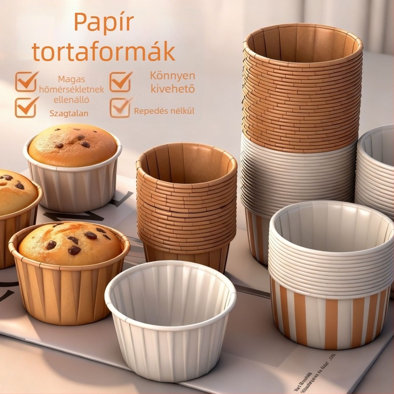 Muffinpapír edények bevont sütőpapírból, görbített él, magas hőmérséklethez, olajálló