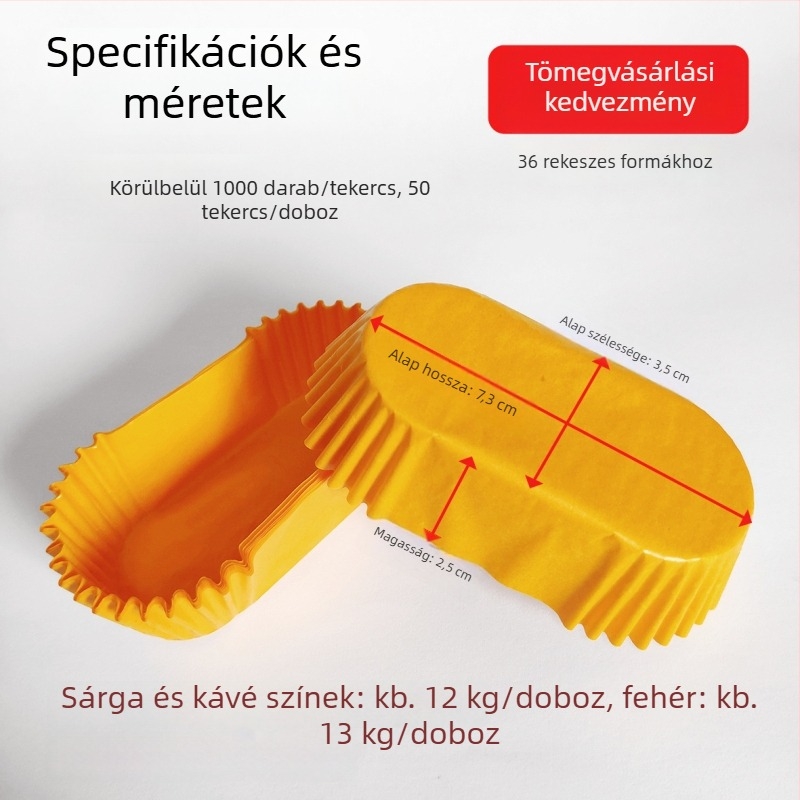 72-oval sütőpapír tepsi 36 darab tortaformával, szilikon bevonattal, olajálló