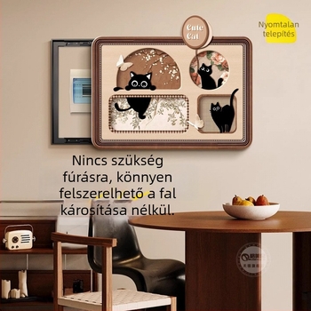 Elektromérő dobozhoz és kapcsolódó elektromos panelokhoz dekoratív festmény, fa keretben, vintage stílus