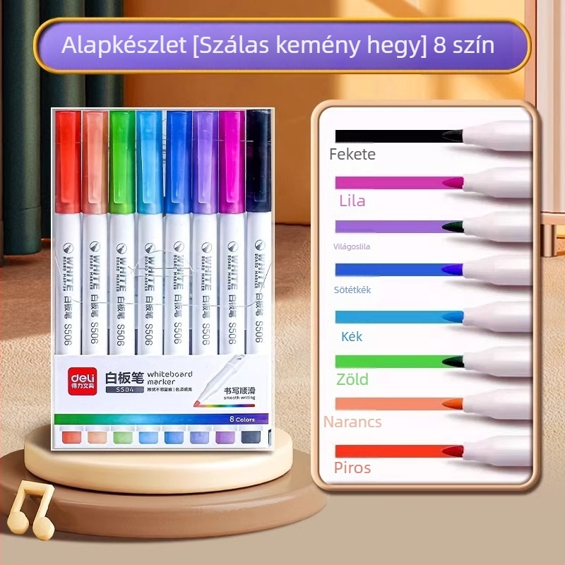 Deli S506/S504 fehér tábla marker, több színű készlet (12/8/4 szín), könnyen törölhető, oktatásra és rajzolásra