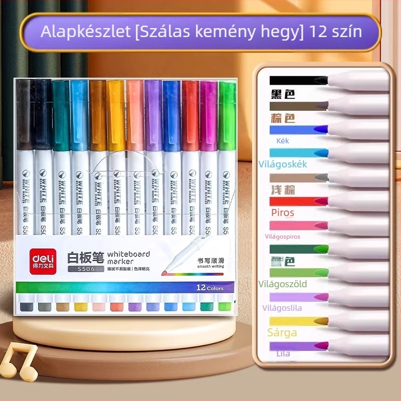 Deli S506/S504 fehér tábla marker, több színű készlet (12/8/4 szín), könnyen törölhető, oktatásra és rajzolásra