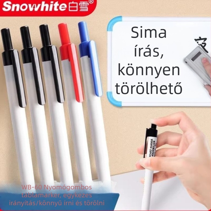WB60 nyomógombos táblafilc fehér táblára, szagtalan, fekete/kék/piros színekben, nagy kapacitás, tanároknak