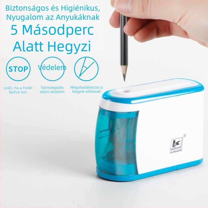 Huisheng HS915 Elektromos ceruzahegyező – automata, iskolai írószerek, műanyag test, geometriai kialakítás