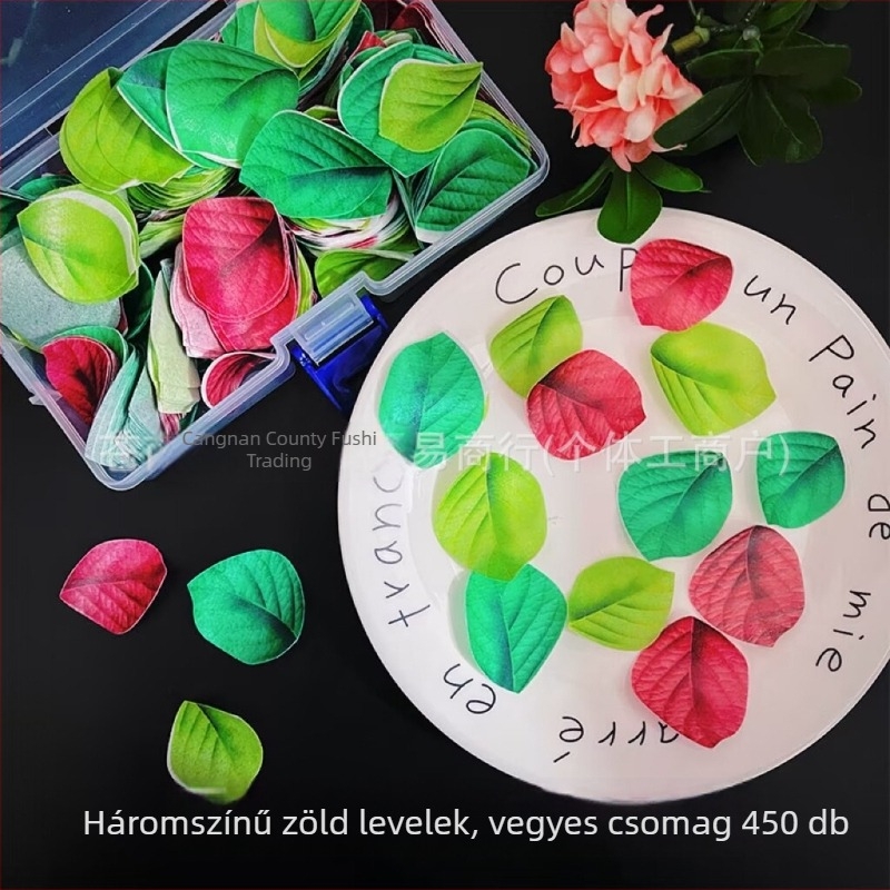 Zöld levelű waferpapír tortadíszítéshez és desszertekhez