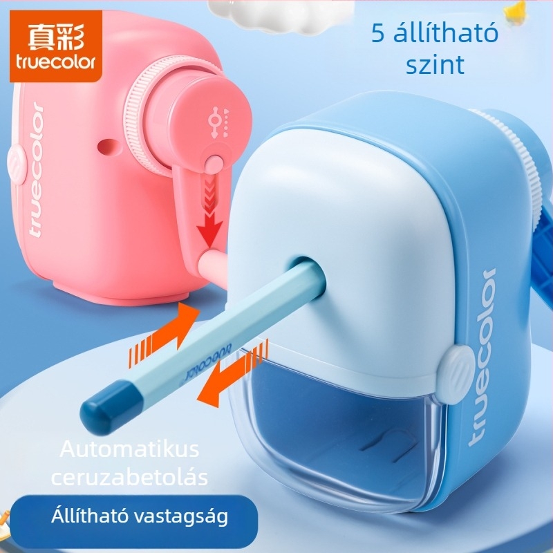 True Color kézi ceruzahegyező, nagy átmérőjű nyílással, diákok és gyerekek számára