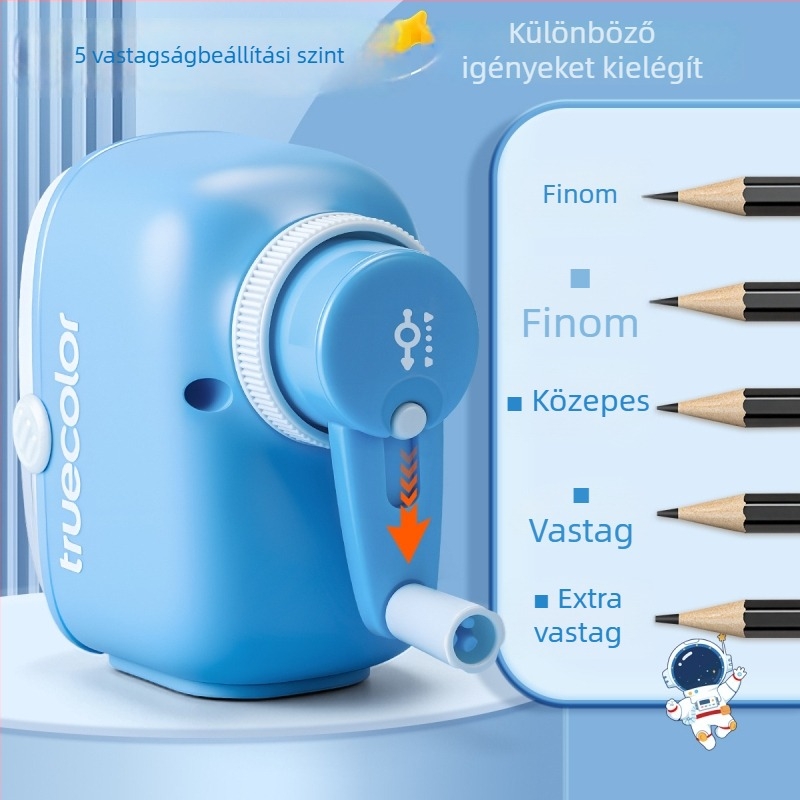 True Color kézi ceruzahegyező, nagy átmérőjű nyílással, diákok és gyerekek számára