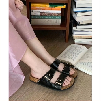 Női tehénbőr felsőrészes vastag talpú szandál, Birkenstock-stílus, nyári strandcipő, 2025-ös modell