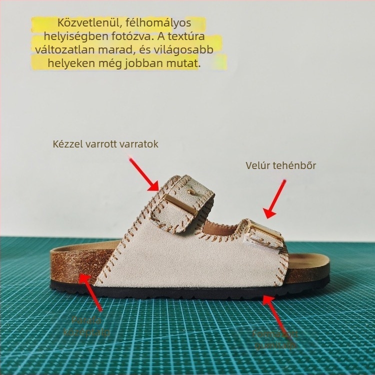 Női tehénbőr felsőrészes vastag talpú szandál, Birkenstock-stílus, nyári strandcipő, 2025-ös modell