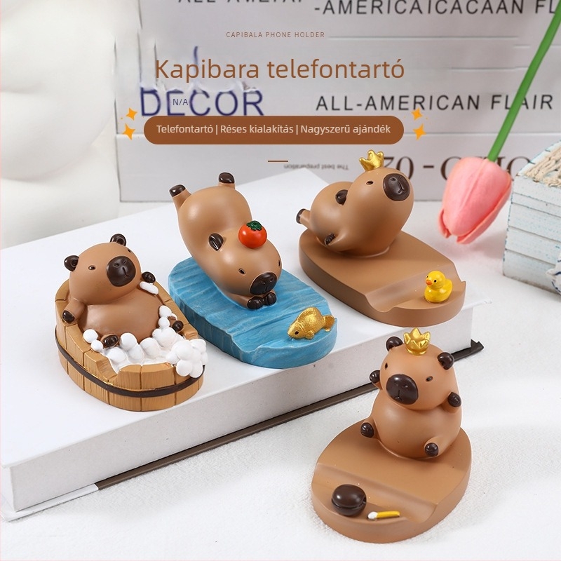 Capybara asztali dísz – tabletát és telefont tartó, kreatív és aranyos otthoni dekoráció