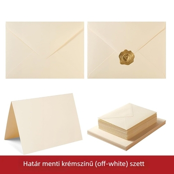 A7 krém-fehér/beige üdvözlőlap- és borítékkészlet meghívókkal, fém matricákkal, kézzel írt stílussal
