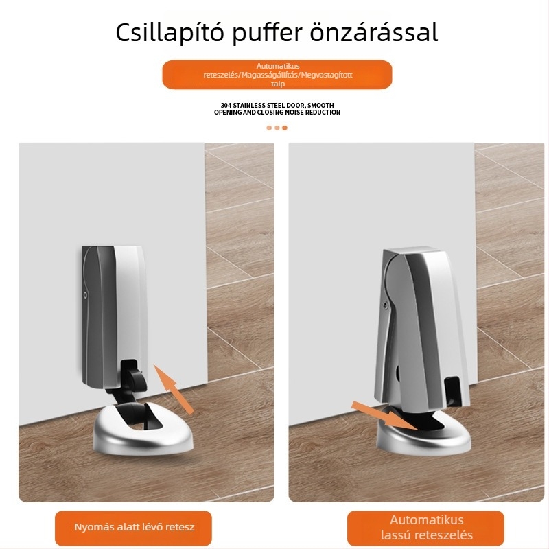 Fúrás nélküli ajtó stopper szoba- és fürdőszoba ajtókhoz, állítható, padlóra szerelhető, ütődésgátló