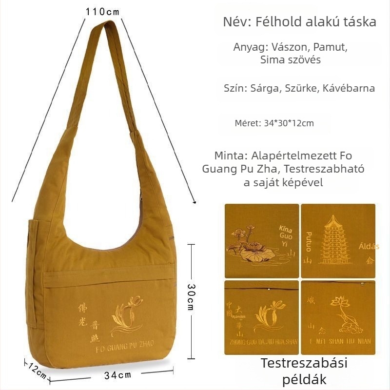 Félhold alakú vászon füstölő táska buddhista liturgiára, meditációs táska szerzetesnek és arhát számára