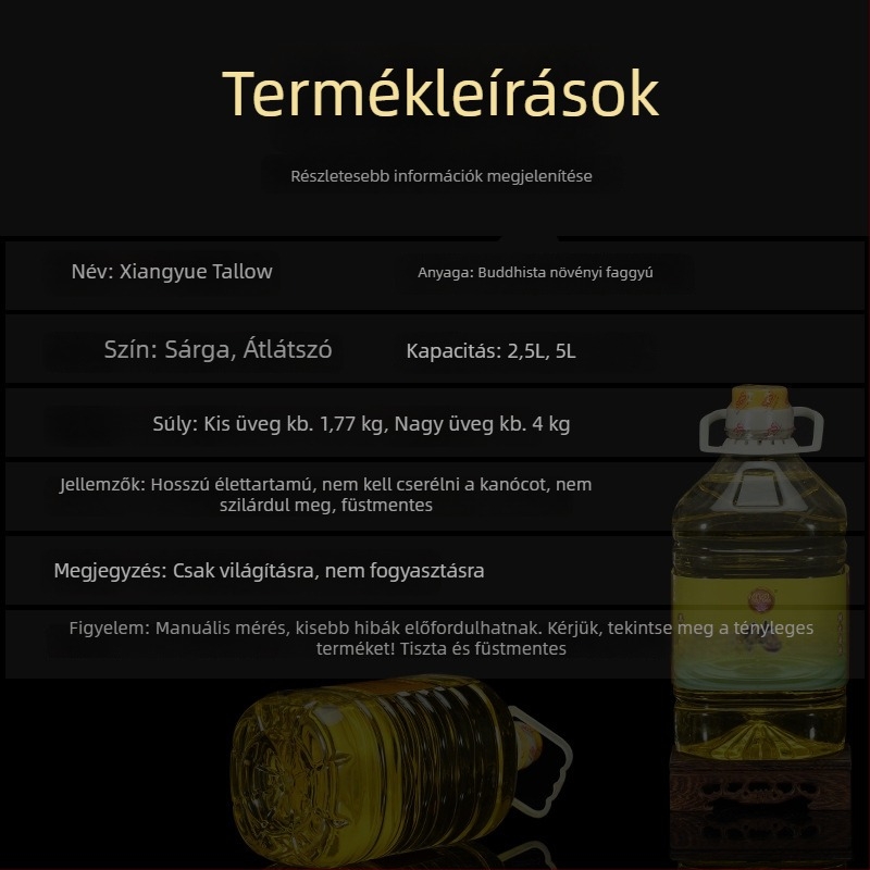 Folyékony növényi lámpaolaj, 5 L, füstmentes és szagtalan, prémium lámpaolaj Buddha lámpákhoz