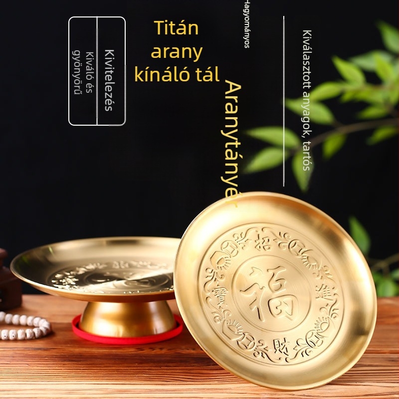 Új vastag titánium arany gyümölcstál Buddha oltárhoz, otthoni használatra