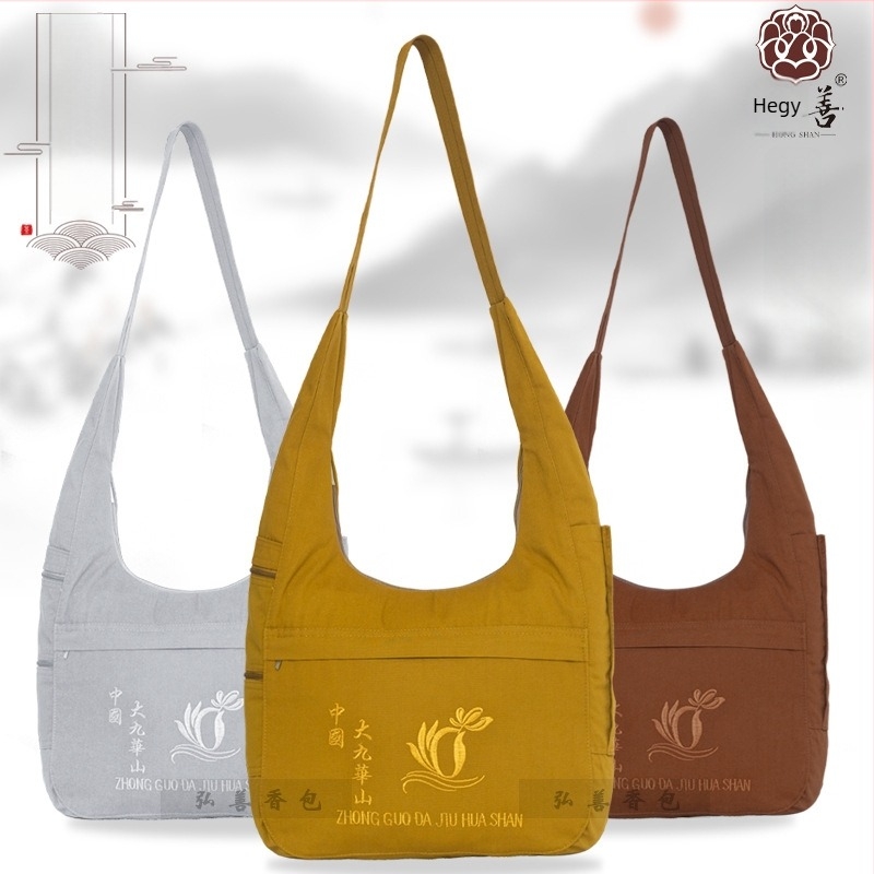 Hongshan Jiuhua Mountain vászon füstölő táska, félhold alakú, buddhista crossbody táska