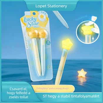 Lepai csavarható gél toll, Star Light dizájn, Ins-stílus, gyorsan száradó fekete tinta, tanuláshoz