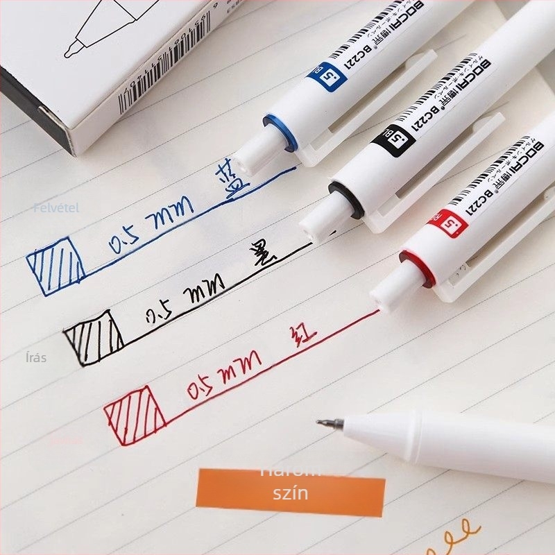 Háromszínű, visszahúzható golyóstoll tanulók számára — kék, piros és fekete tinta, kék és fekete töltetek