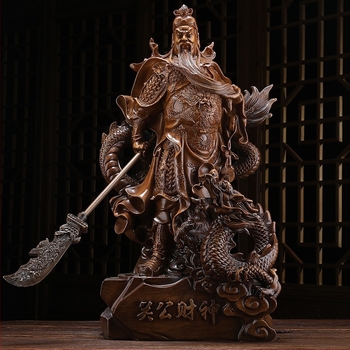 Sárkányon ülő Guan Yu szobor – gyanta figura a háború és a gazdagság istenének
